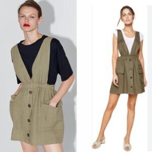 Zara Khaki Linen Dress Green Size small